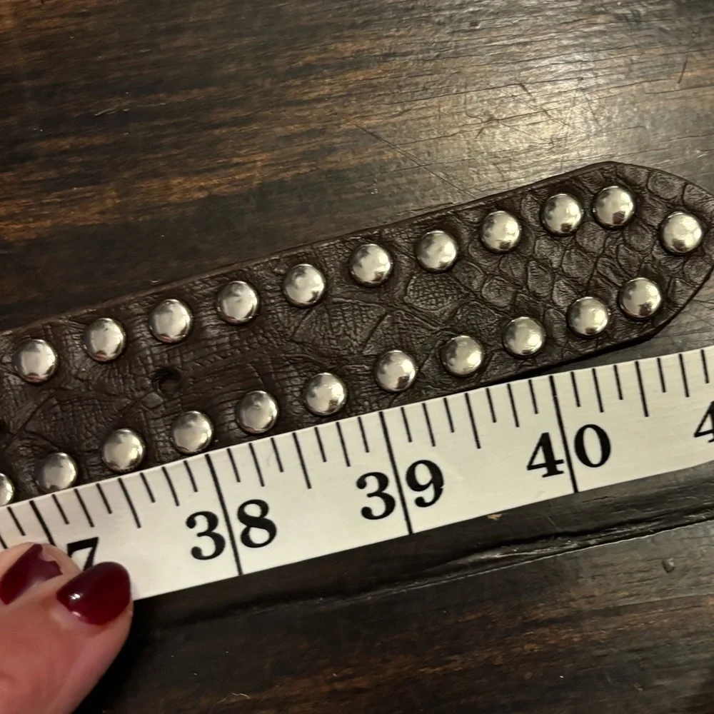 Western flair Studded Brown Leather Belt with mesh metal and crystal